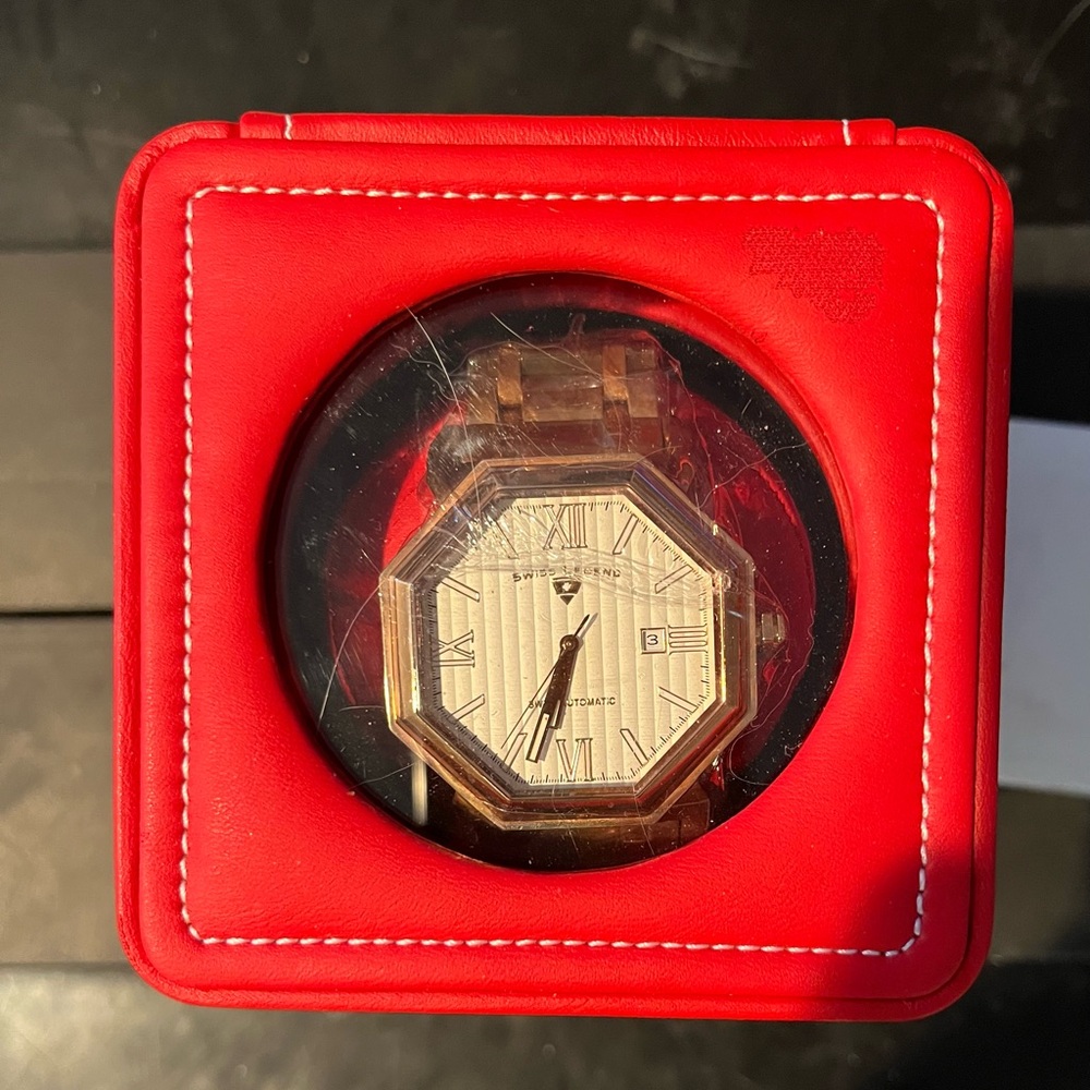 SWISS LEGEND LIMO OCTAGON MEN’S AUTO WATCH WHT MOP DIAL ROSE GOLD STL WINDER A/C